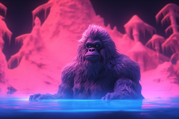 Bigfoot represented in neon glow