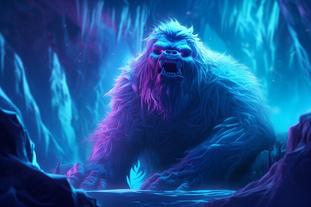 Bigfoot represented in neon glow