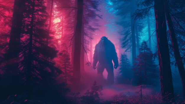 Bigfoot represented in neon glow