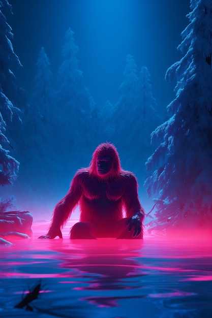 Bigfoot represented in neon glow