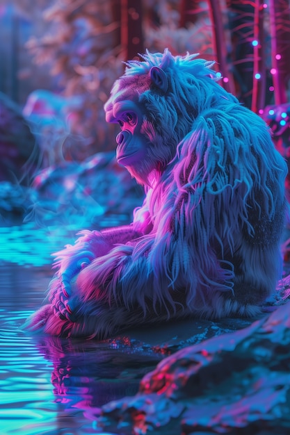 Free Photo bigfoot represented in neon glow