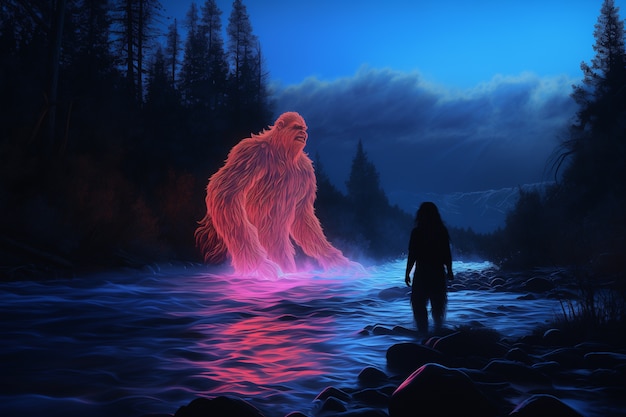 Free photo bigfoot represented in neon glow