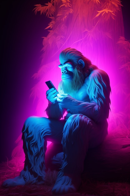 Bigfoot represented in neon glow