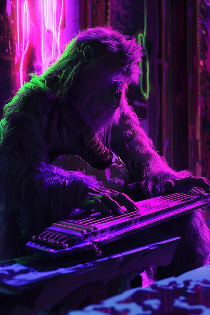 Bigfoot represented in neon glow