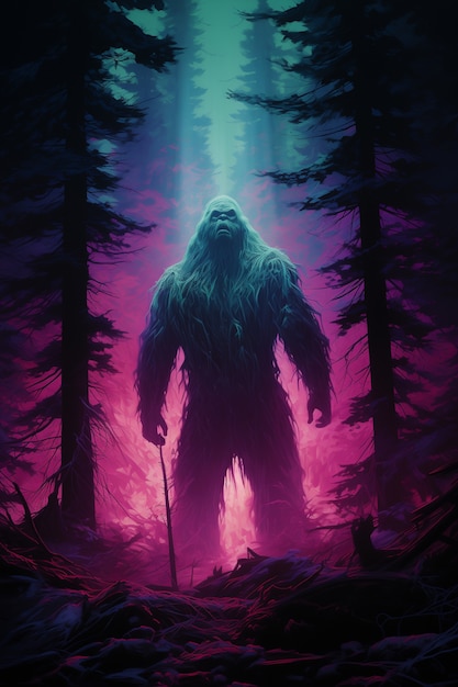 Free photo bigfoot represented in neon glow