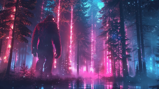 Free photo bigfoot represented in neon glow