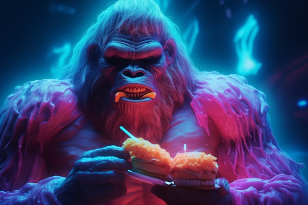 Bigfoot represented in neon glow