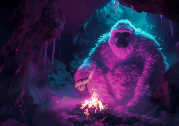 Free Photo bigfoot represented in neon glow