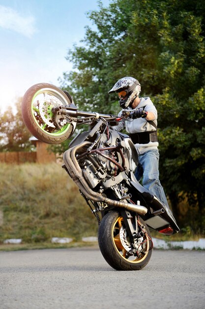 Biker riding motorcycle