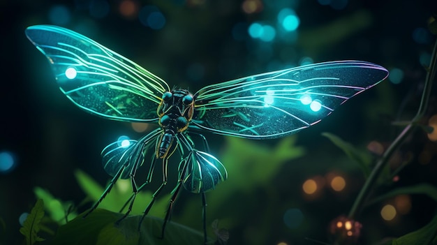 Bioluminescent insects creating a mesmerizing light display in the heart of the jungle