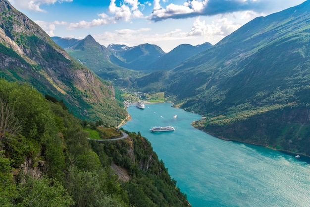 Free Photo bird-eye shot of the view of the geirangerfjord, norway