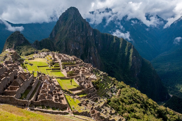 Bird's eye view of the breathtaking mountain Machu Picchu in Peru