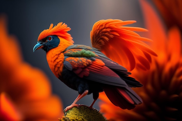 Free photo a bird with bright orange feathers and a black head that says'the bird is a bird '