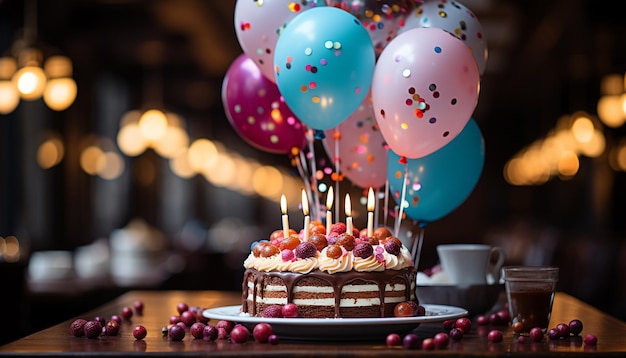 Free photo birthday celebration dessert with food and decoration party candle chocolate multi colored table generated by artificial intelligence