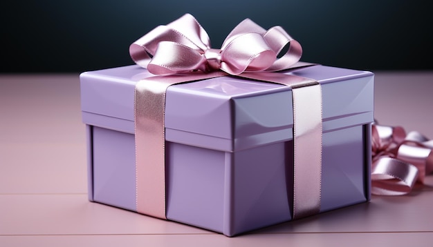 Free photo birthday gift wrapped in shiny purple wrapping paper with satin bow generated by artificial intelligence