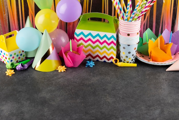 Birthday party items with copy space