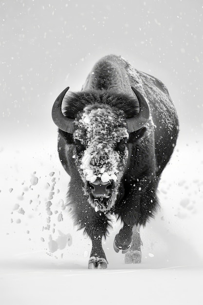 Free Photo bison in nature black and white