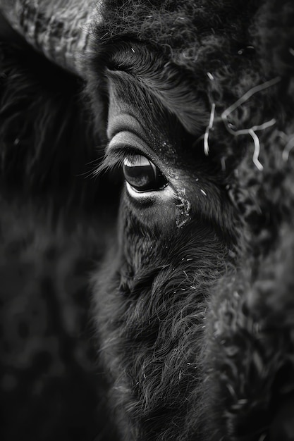 Free photo bison in nature black and white