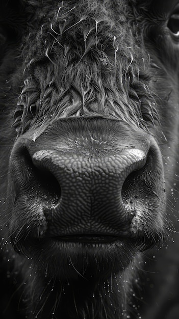 Bison in nature black and white