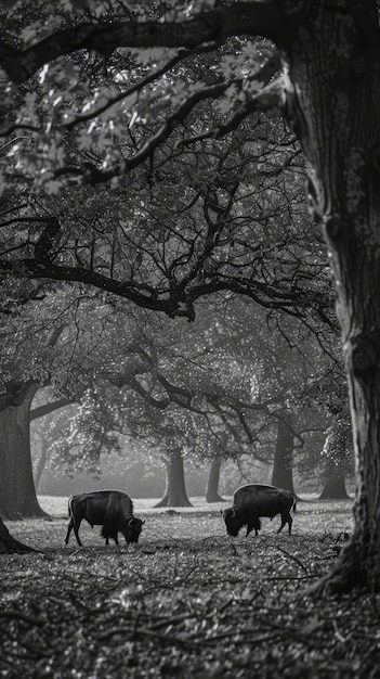 Free photo bison in nature black and white