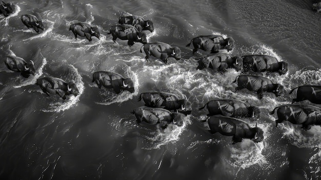 Free photo bison in nature black and white