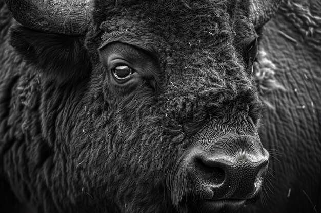 Bison in nature black and white