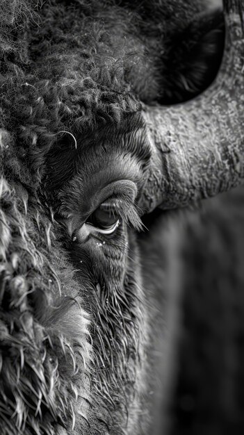 Bison in nature black and white