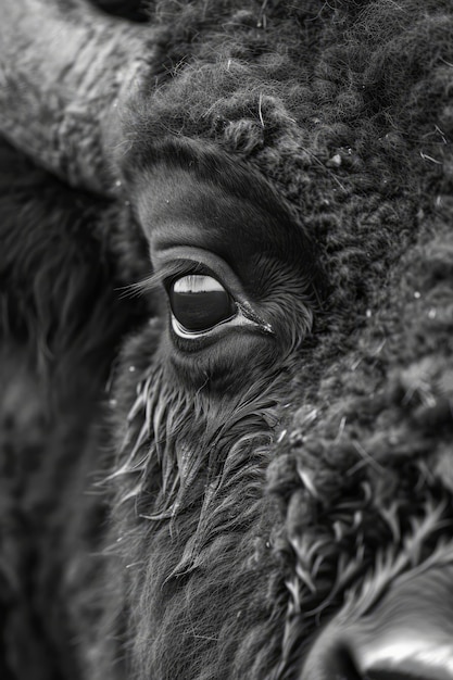 Free Photo bison in nature black and white