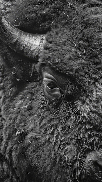 Free photo bison in nature black and white