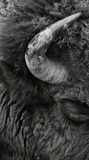 Free photo bison in nature black and white