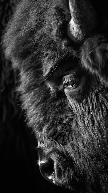 Free Photo bison in nature black and white