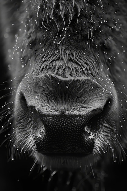 Free photo bison in nature black and white