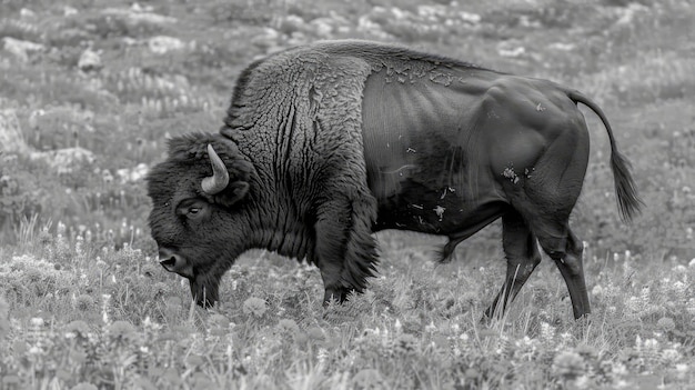 Free Photo bison outdoors in black and white