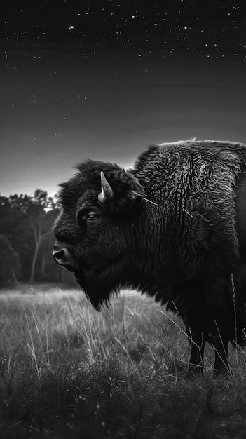 Free photo bison outdoors in black and white