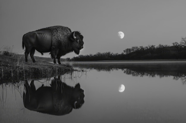 Free Photo bison outdoors in black and white