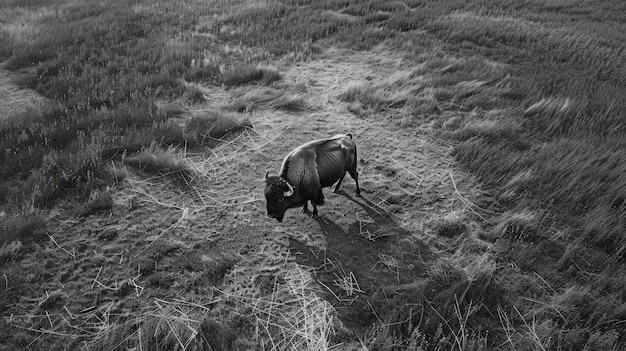 Free photo bison outdoors in black and white