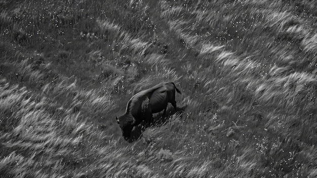 Free Photo bison outdoors in black and white