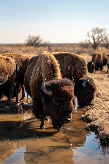 Bison in the wild on a sunny day