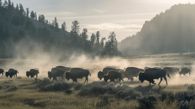 Free Photo bison in the wild on a sunny day