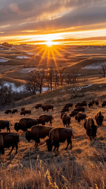 Bison in the wild on a sunny day