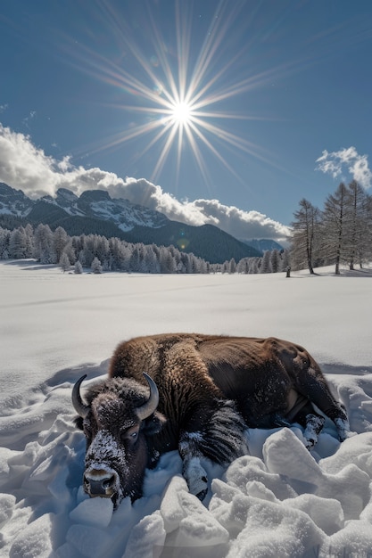 Free photo bison in the wild on a sunny day