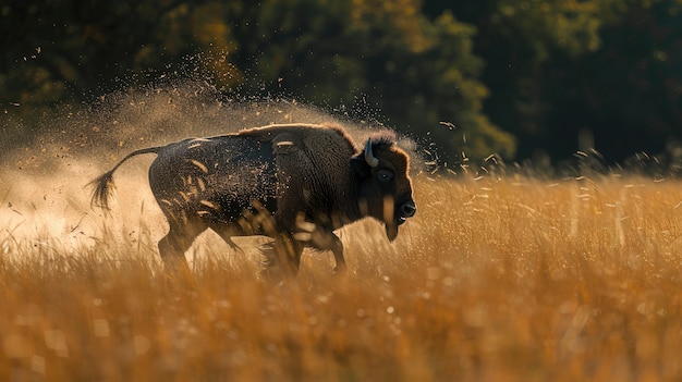 Free photo bison in the wild on a sunny day