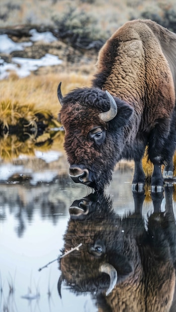 Free photo bison in the wild on a sunny day