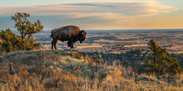 Bison in the wild on a sunny day