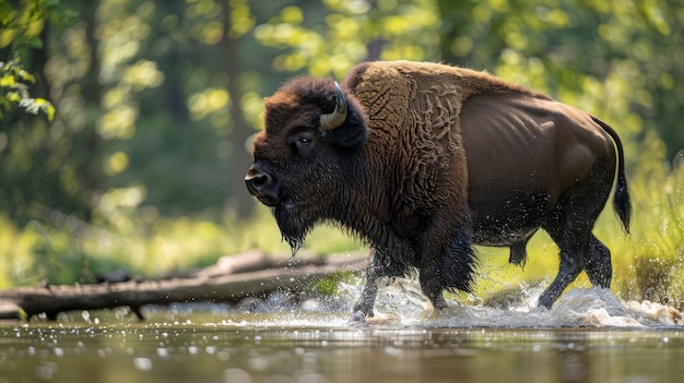 Free photo bison in the wild on a sunny day