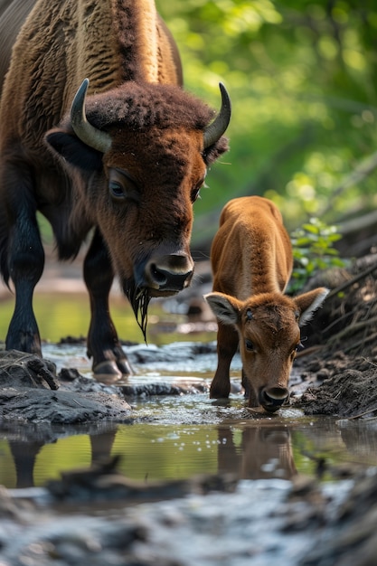 Free photo bison in the wild on a sunny day