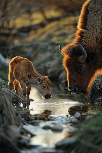 Free Photo bison in the wild on a sunny day