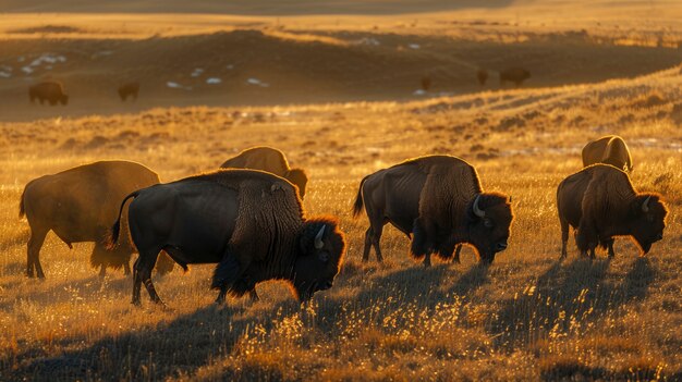 Bison in the wild on a sunny day