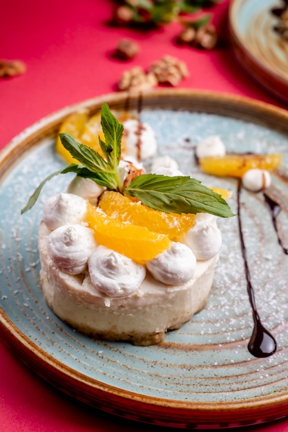 Bisquit dessert with orange slices