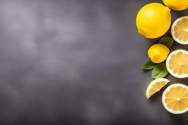 Free photo a black background with lemons and leaves